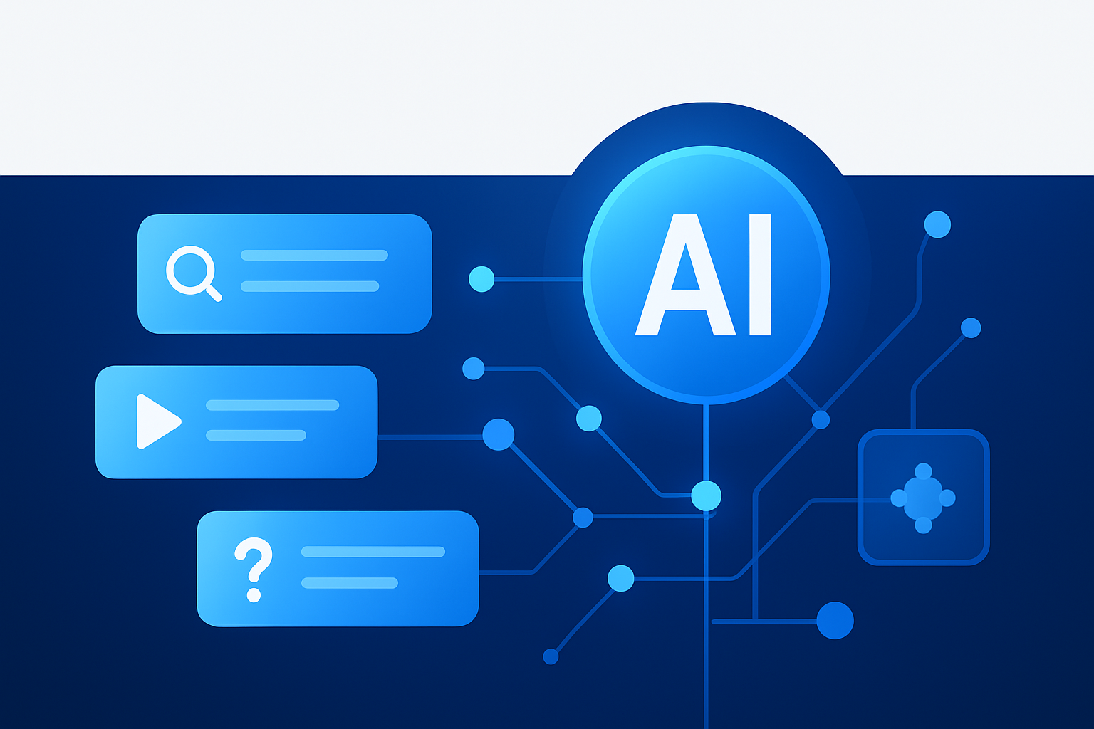 GEO 개념을 AI 답변 엔진과 구조화된 콘텐츠로 표현한 일러스트
